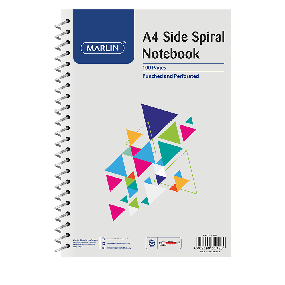 Freedom A4 100 Page Side Spiral Notebook Punched & Perforated
