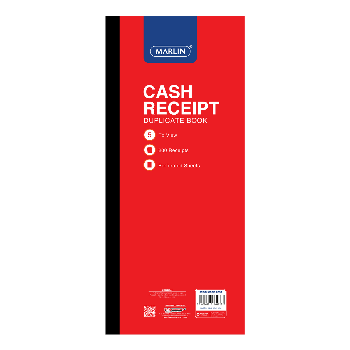 Freedom Marlin 5 to View Cash Receipt Book 1 to 200