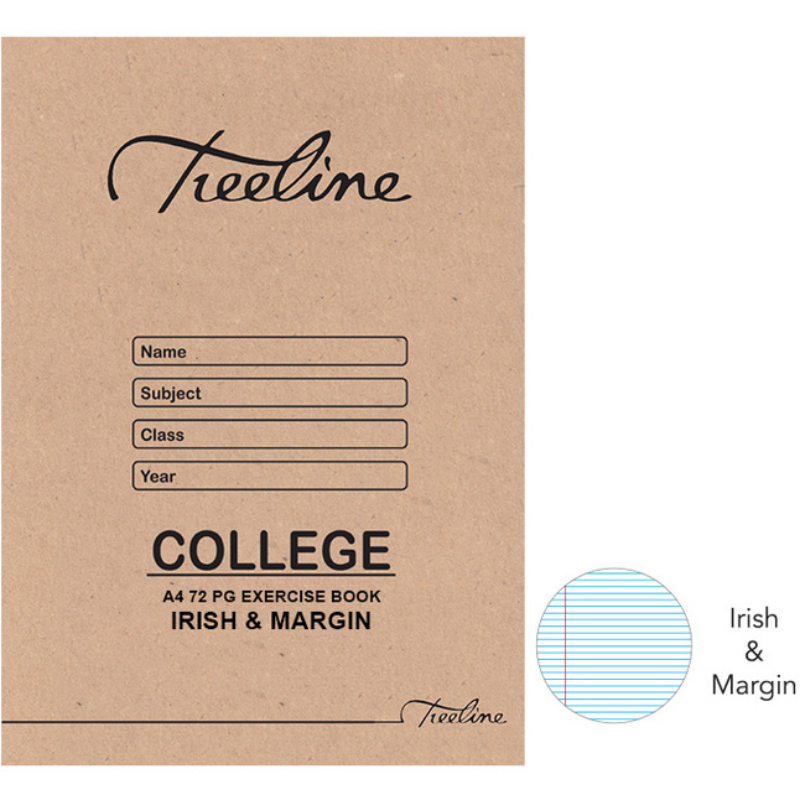 Treeline A4 72 Page Irish & Margin Exercise Book