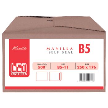 LEO B5 Manilla Self Seal Envelopes, 250 x 176mm, Box 500