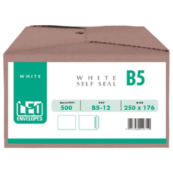 LEO B5 White Self Seal Envelopes, 250 x 176mm, Box 500