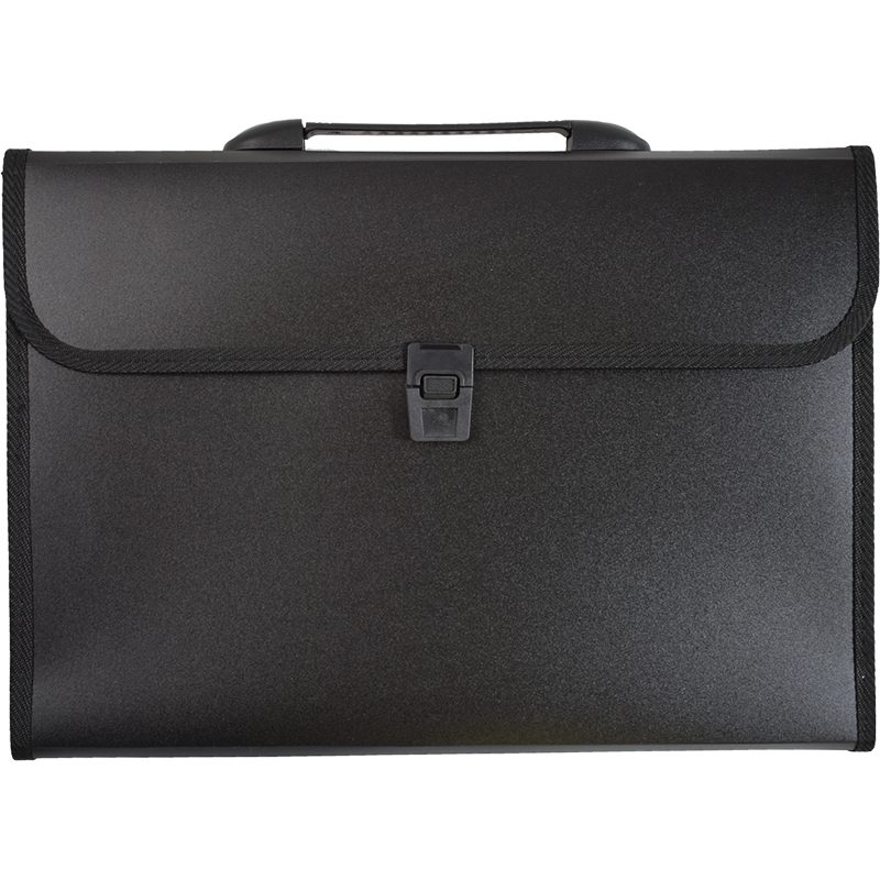 Black Donau expanding file with carrying handle and front fastening.