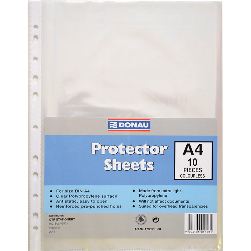 Donau A4 protector sheets in a pack marked 10 pieces.