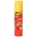 AMOS 8g glue stick with a yellow cap and red animal-design label.
