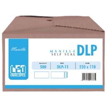 LEO DLP Manilla Self Seal Envelopes, 220 x 110mm, Box 500