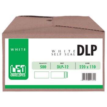 LEO DLP White Self Seal Envelopes, 220 x 110mm, Box 500