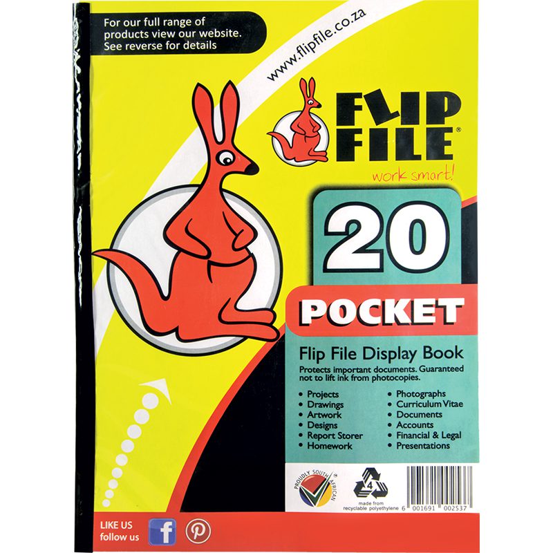 Flip File Kangaroo A4 display book with a cover marked 20 pockets.