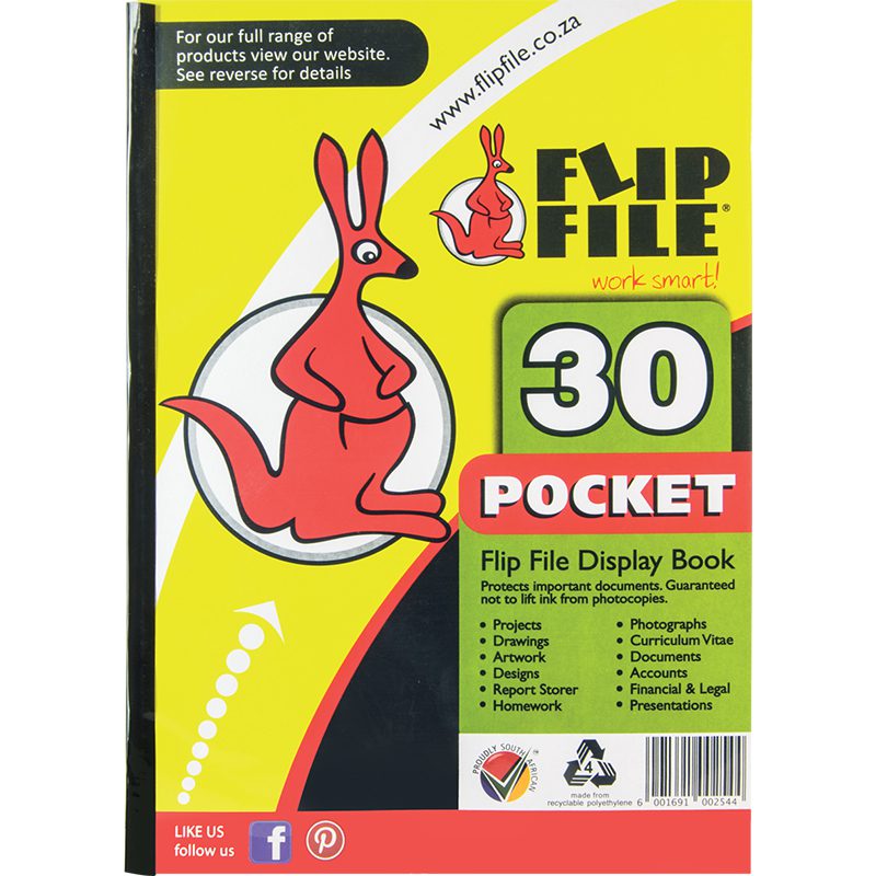 Flip File Kangaroo A4 display book with a cover marked 30 pockets.