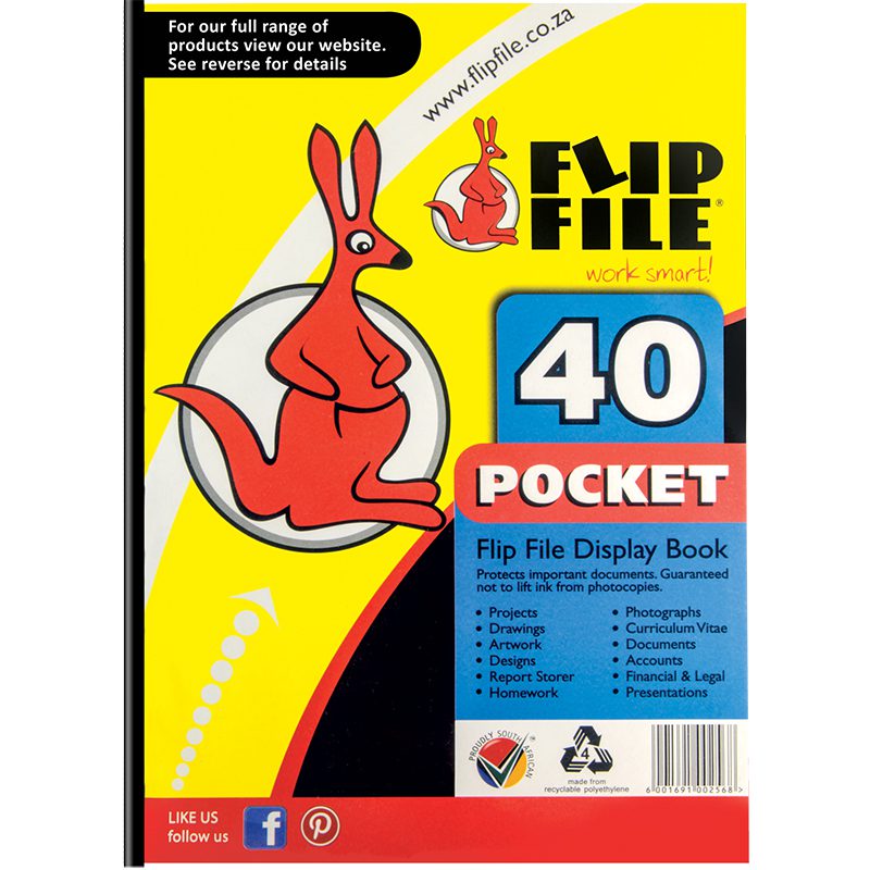 Flip File Kangaroo A4 display book with a cover marked 40 pockets.