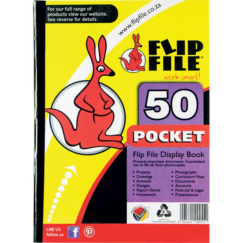 Flip File Kangaroo A4 display book with a cover marked 50 pockets.