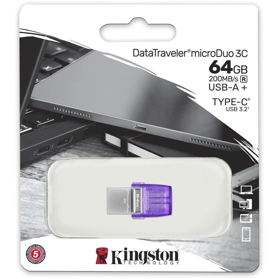 Kingston DataTraveler microDuo 3C 64GB USB-A and USB-C flash drive DTDUO3CG3/64GB