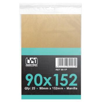 LEO 90 x 152mm Manilla Gummed Envelopes, Pack 25