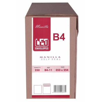 LEO B4 Manilla Self Seal Envelopes, 353 x 250mm, Box 250