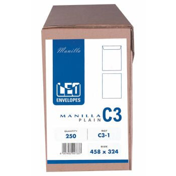 LEO C3 Manilla Gummed Envelopes, 458 x 324mm, Box 250