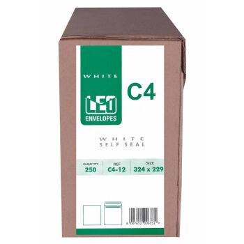 LEO C4 White Self Seal Envelopes, 324 x 229mm, Box 250
