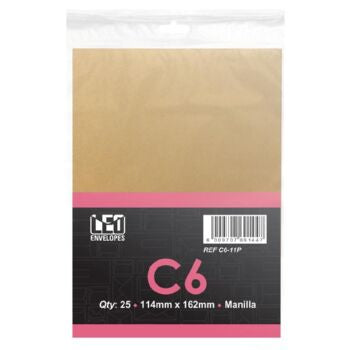 LEO C6 Manilla Self Seal Envelopes, 114 x 162mm, Pack 25