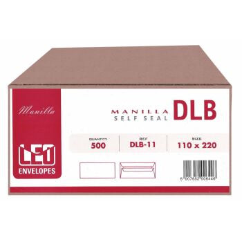 LEO DLB Manilla Self Seal Envelopes, 110 x 220mm, Box 500