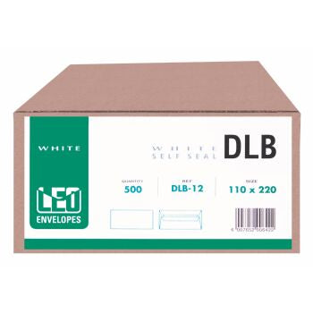 LEO DLB White Opaque Self Seal Envelopes, 110 x 220mm, Box 500
