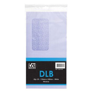 LEO DLB White Window Opaque Self Seal Envelopes, 110 x 220mm, Pack 25
