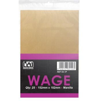 LEO Plain Wage Manilla Self Seal Envelopes, 101 x 152mm, Pack 25
