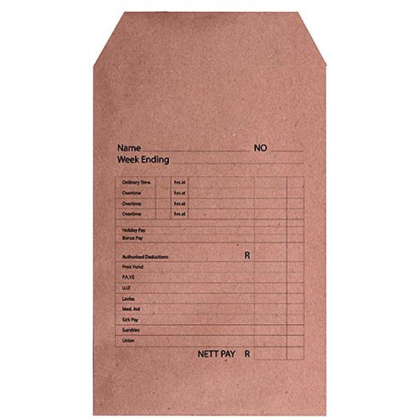 LEO printed manilla wage self seal envelopes, box of 500