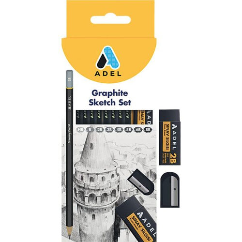 Adel drawing set with 8 pencils, eraser and sharpener