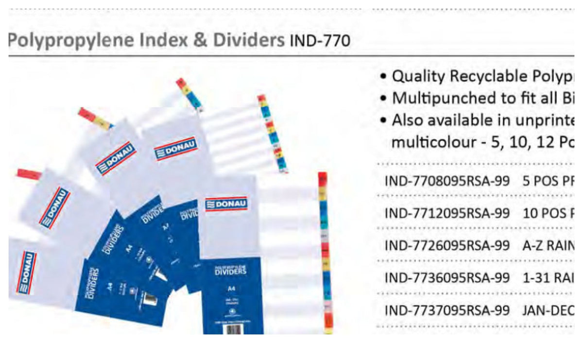 Donau A4 polypropylene index and dividers