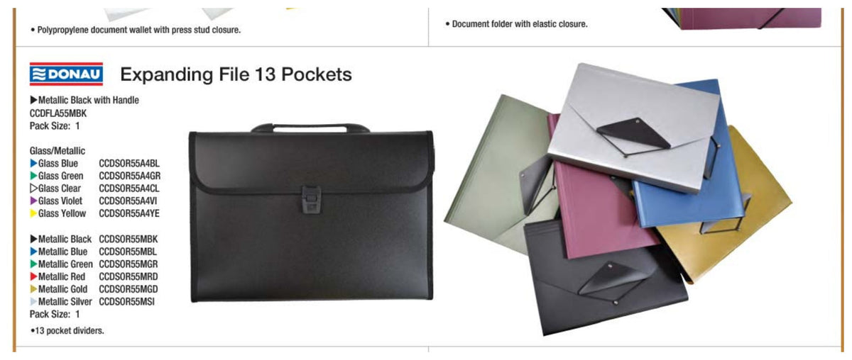Donau A4 Expanding File 13 Pocket shown in the Donau 13-pocket range