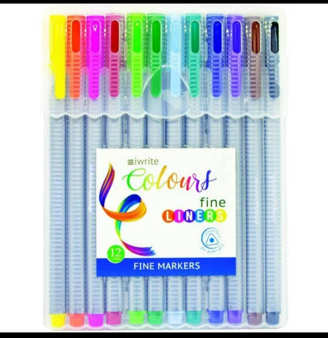 iWrite Colours Fineliners 0.4 wallet of 12- Assorted Colours - Wallet of 12