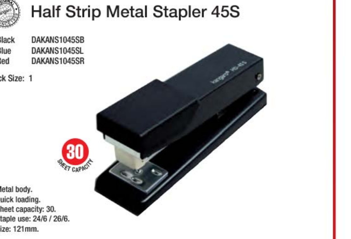 Kangaro 45S Half Strip Metal Stapler - Black