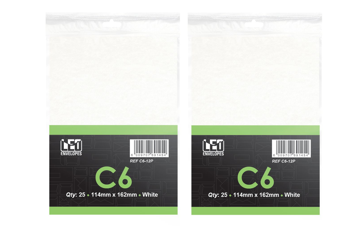LEO C6 White Self Seal Envelopes - Pack 25