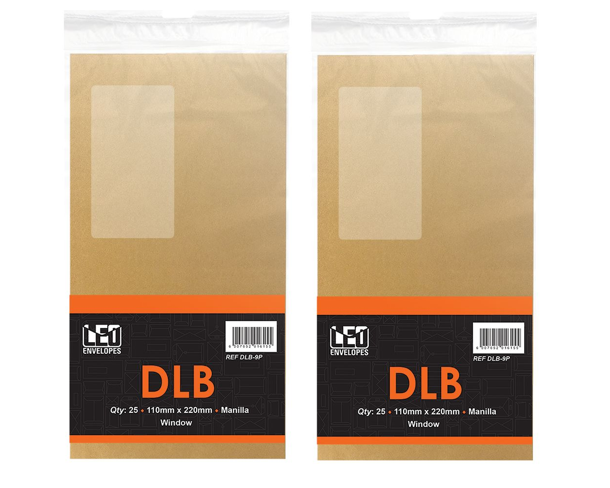 LEO DLB Manilla Window Self Seal Envelopes - Pack 25
