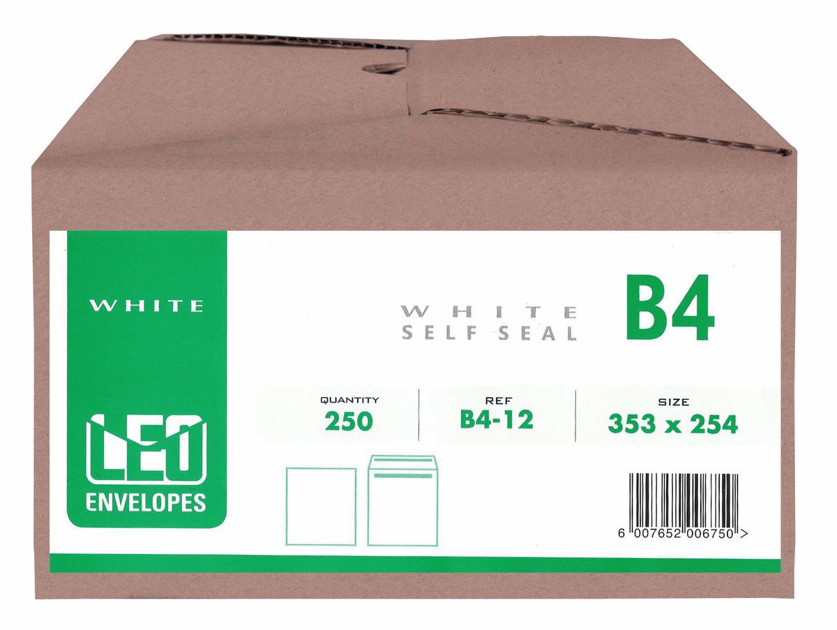 LEO B4 White Self Seal Envelopes - Box 250