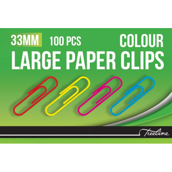 Treeline 33mm assorted PVC coated paper clips, pack of 100
