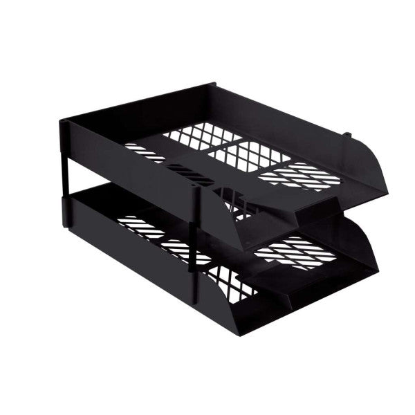Treeline black desk letter tray set with two trays and risers