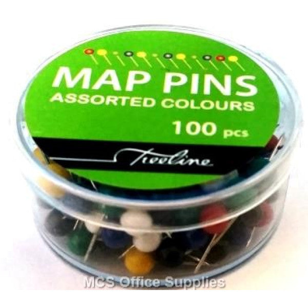 Treeline assorted colour map pins, pack of 100