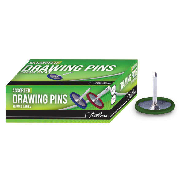 Treeline assorted colour 11 mm drawing pins, pack of 50