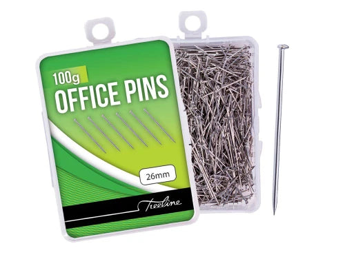 Treeline silver 26 mm office pins, 100 g