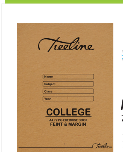 Treeline A4 72 Page Feint & Margin Exercise Book